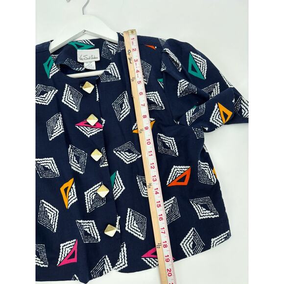 Via Sant Andrea Vintage Skirt Set Womens 12 Petite Blue Cropped Button Front Top - Picture 16 of 16